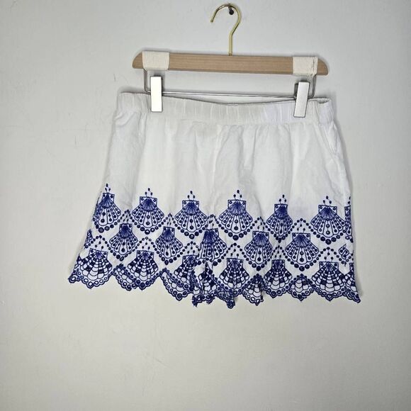 Calypso St Barth Sleep Shorts Size Large 100% Cotton Embroidered Seashells White - Picture 1 of 6